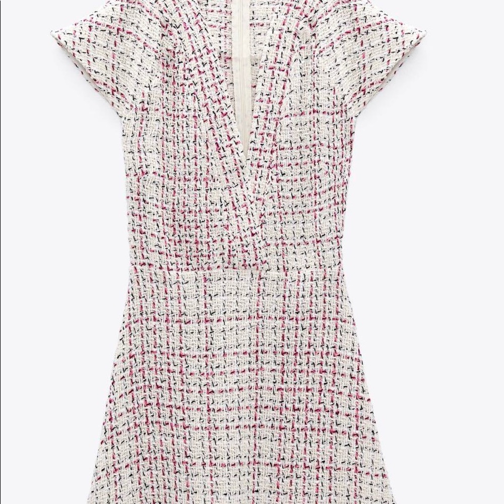 ZARA White & Pink Tweed Dress